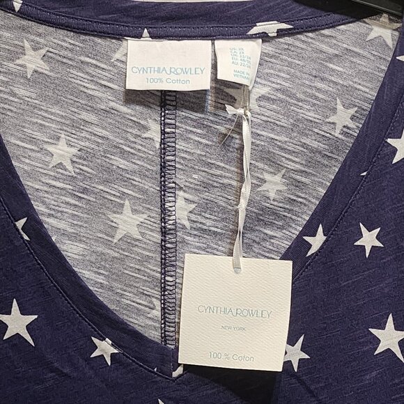 Cynthia Rowley Blue w/ White Stars V-Neck S/S Plus Size 2X New - Picture 3 of 4